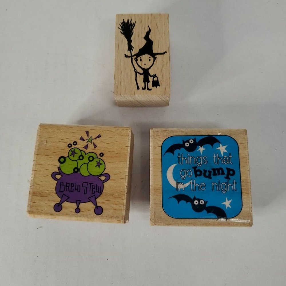 Web Halloween Studio G Wood Mount Craft RUBBER STAMP set 3